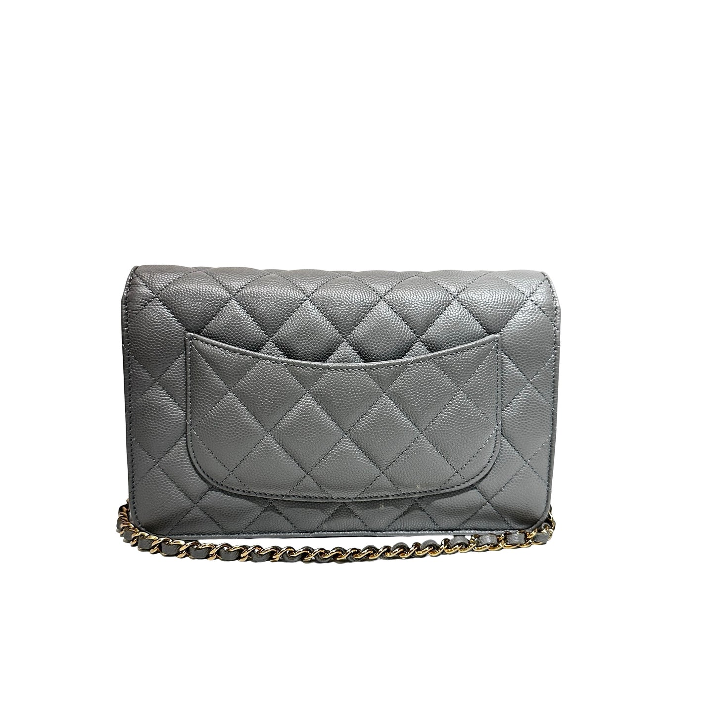 Used CHANEL Caviar Leather WOC Calf Skin Cross Body Bag Grey PHW