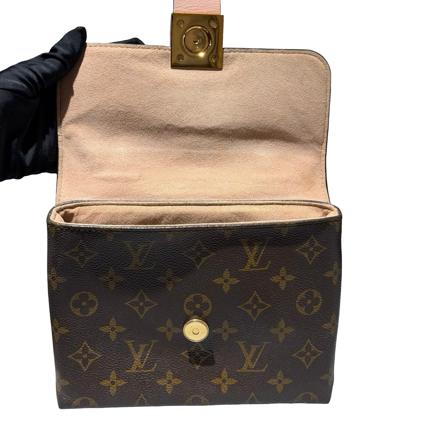 Used LOUIS VUITTON Canvas LOCKY BB Cross Body Bag Brown Pink GHW