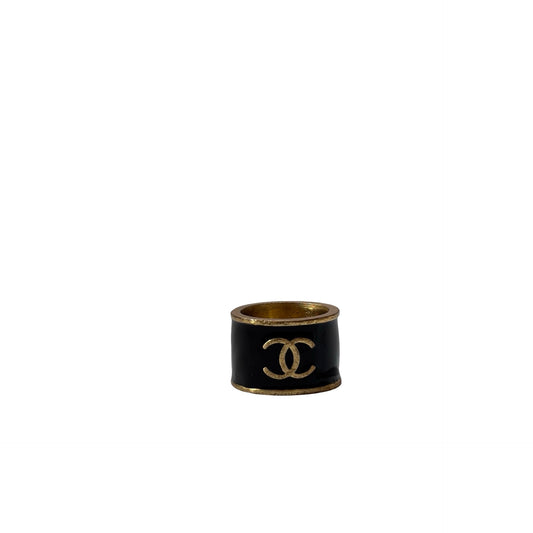 Used CHANEL CC Logo Vintage Ring Accessories Black GHW