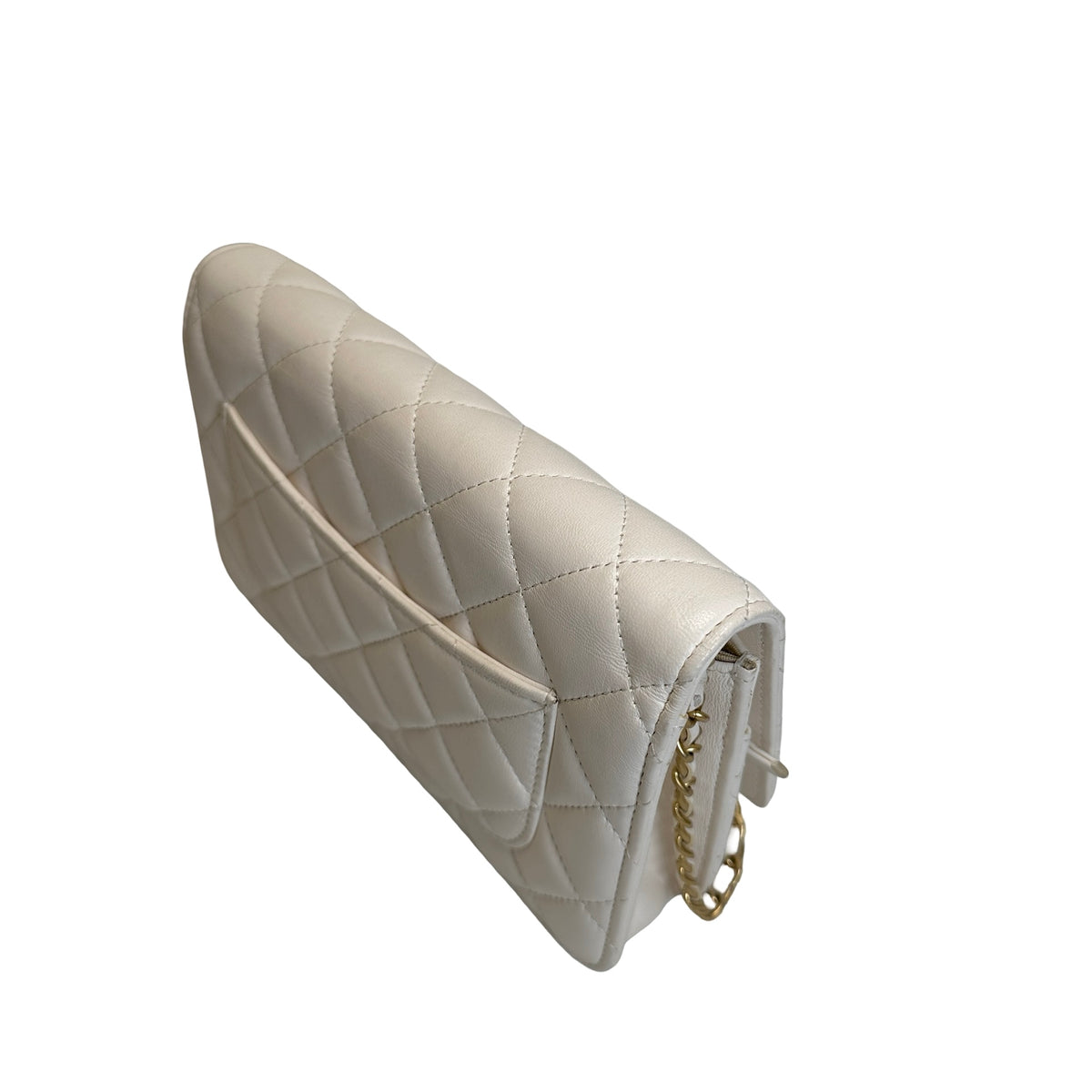Used CHANEL Quilted Lambskin Wallet on chain Wallet on chain White Gold