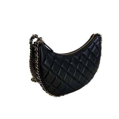 Used CHANEL Quilted Leather Quilted Hobo Hobo Bag Black Gold