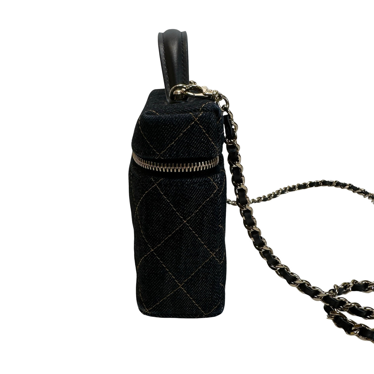 Used CHANEL Quilted Denim Denim Vanity Bag Vanity case Blue