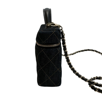 Used CHANEL Quilted Denim Denim Vanity Bag Vanity case Blue