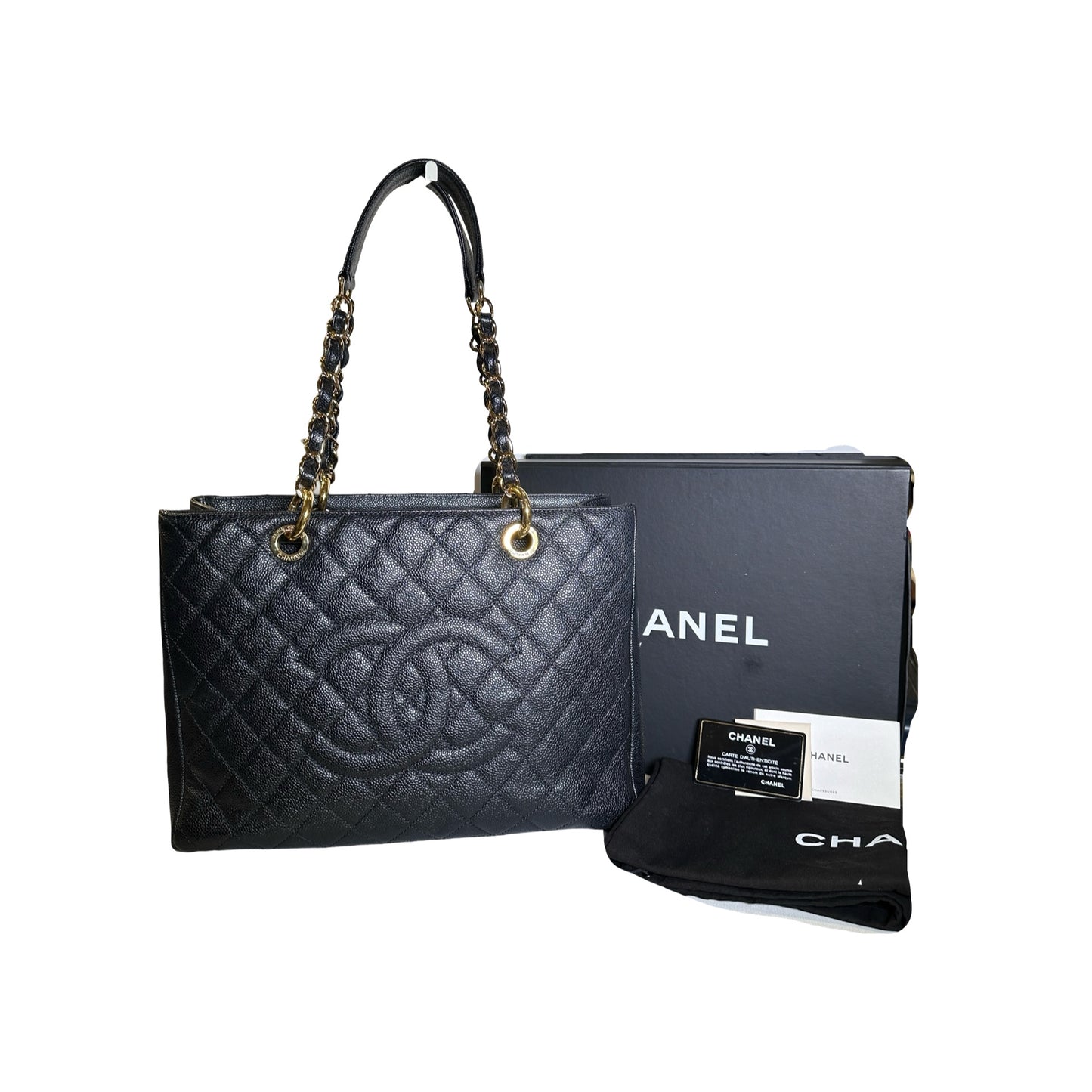 Used Chanel Caviar Leather GST Tote Bag Black GHW