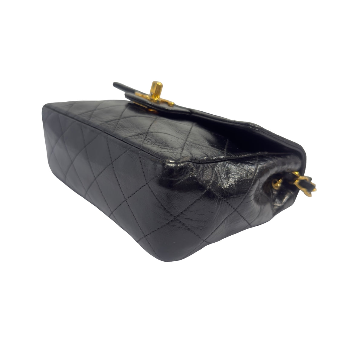 Used CHANEL Matelasse Lambskin Matelasse Shoulder Bag Black Gold