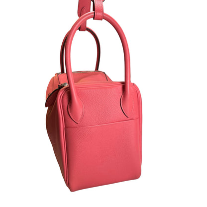 Used HERMES Leather Lindy Handbag Pink