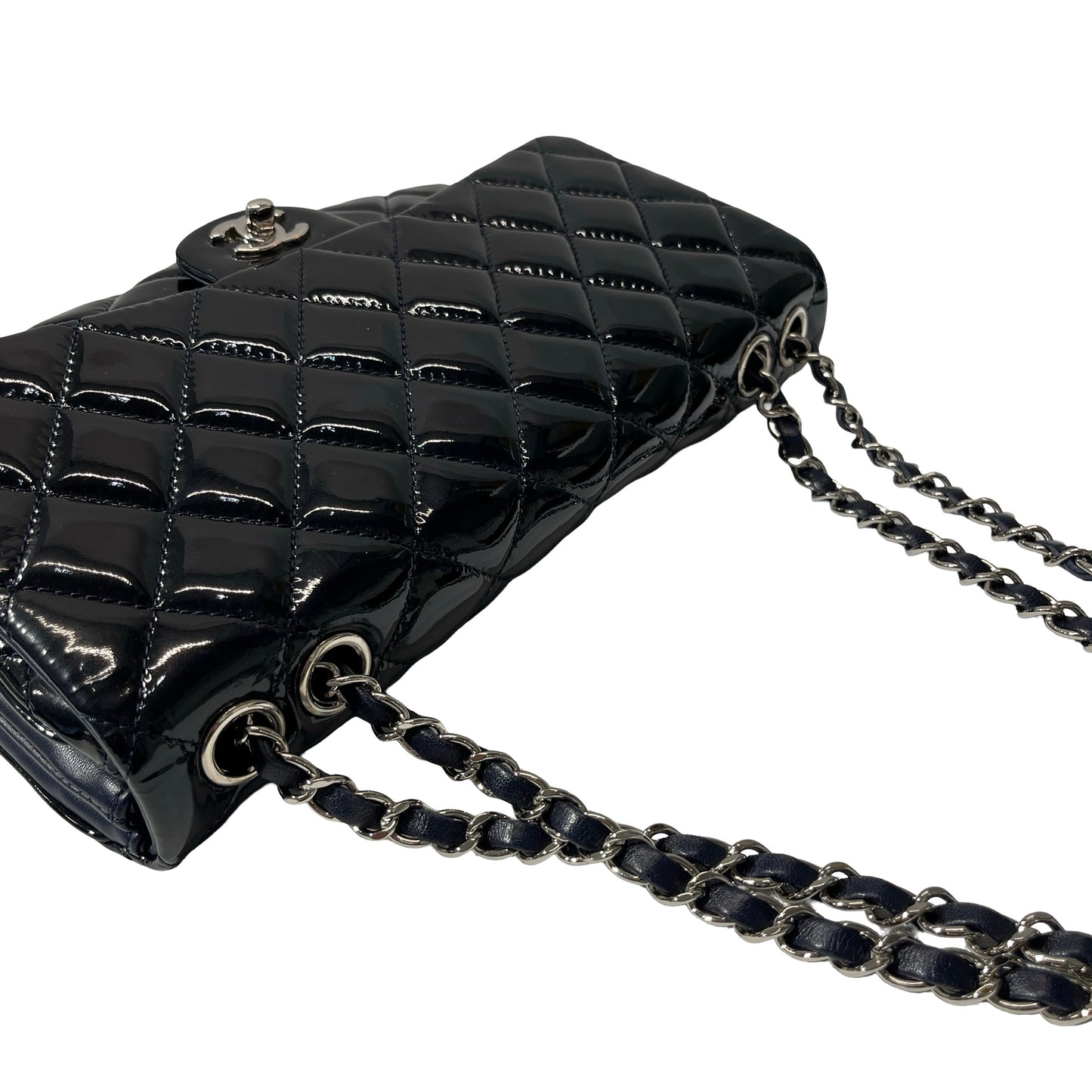 Used CHANEL Patent Leather FLAP Shoulder Bag Black PHW
