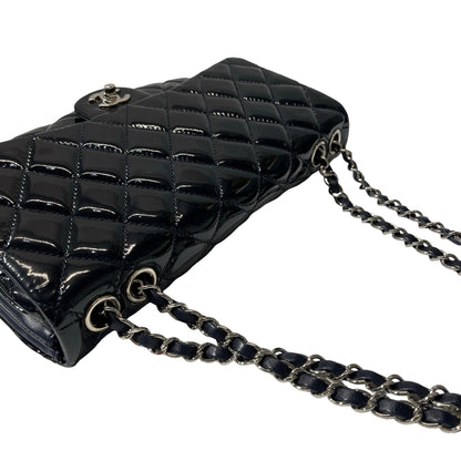 Used CHANEL Patent Leather FLAP Shoulder Bag Black PHW