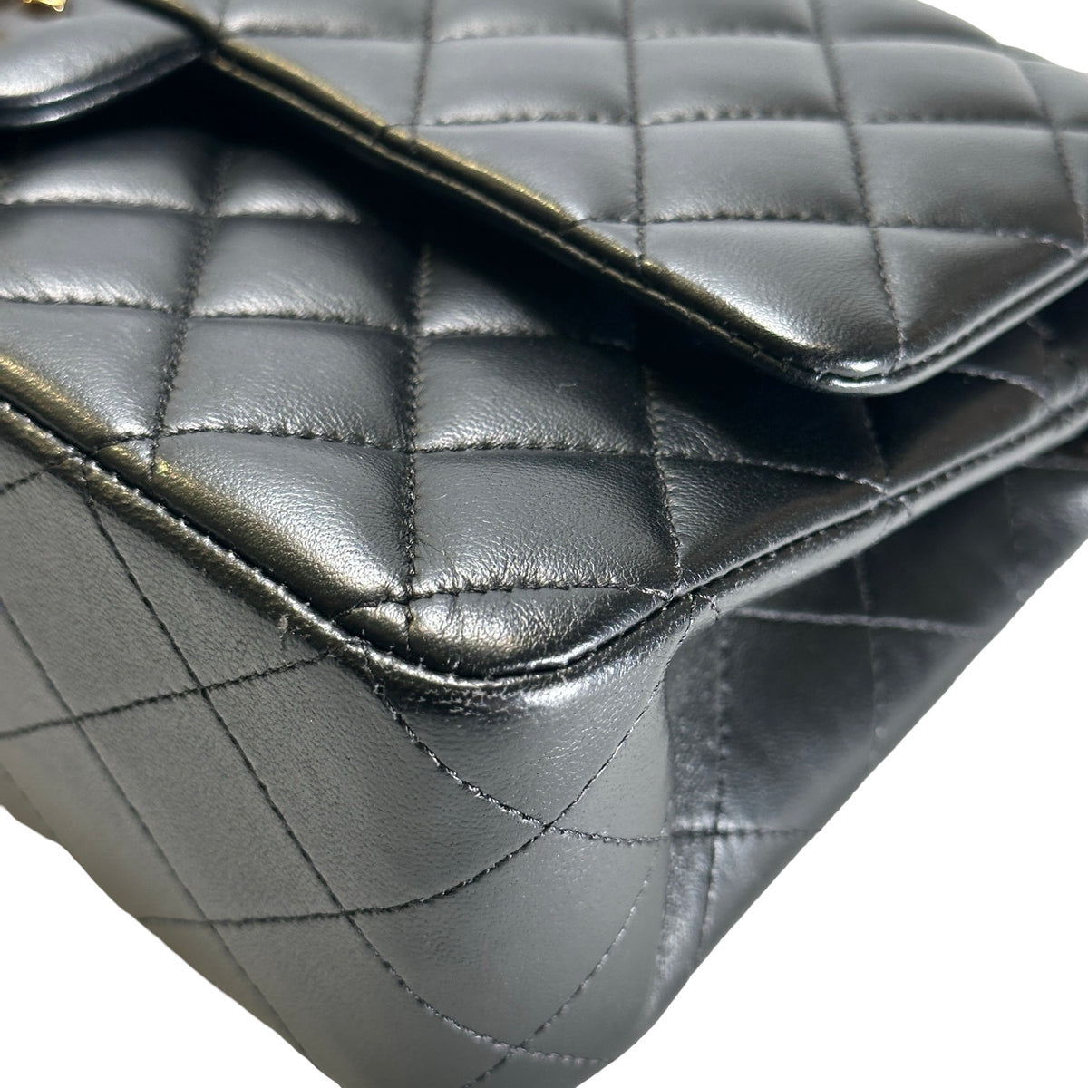 Used CHANEL Quilted Lambskin Classic Flap Chain Shoulder Bag Black Gold
