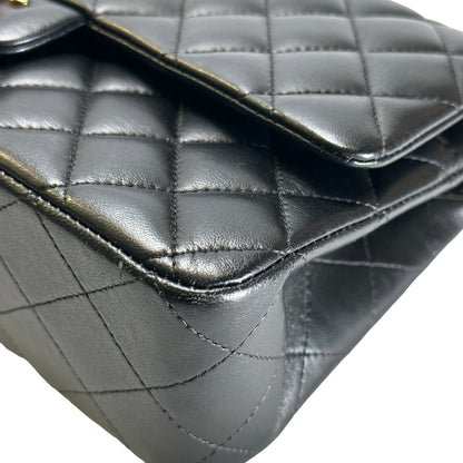 Used CHANEL Quilted Lambskin Classic Flap Chain Shoulder Bag Black Gold