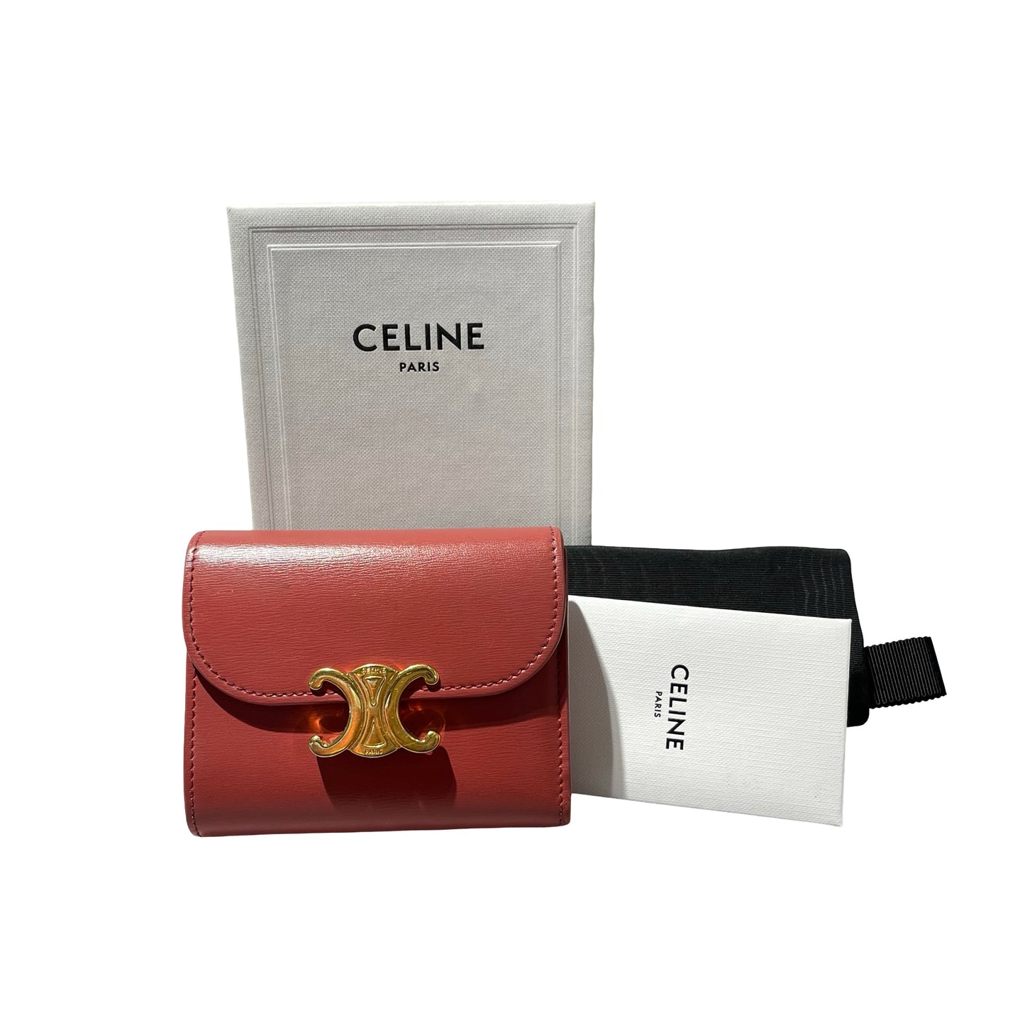 Used CÉLINE Calfskin Leather Wallet Pink GHW