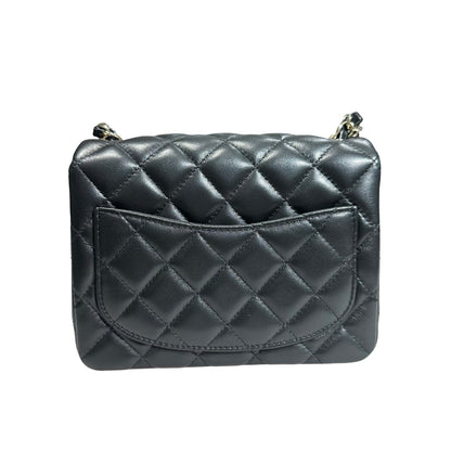New Chanel Lambskin Leather Mini flap 17cm Cross Body Bag Black GHW