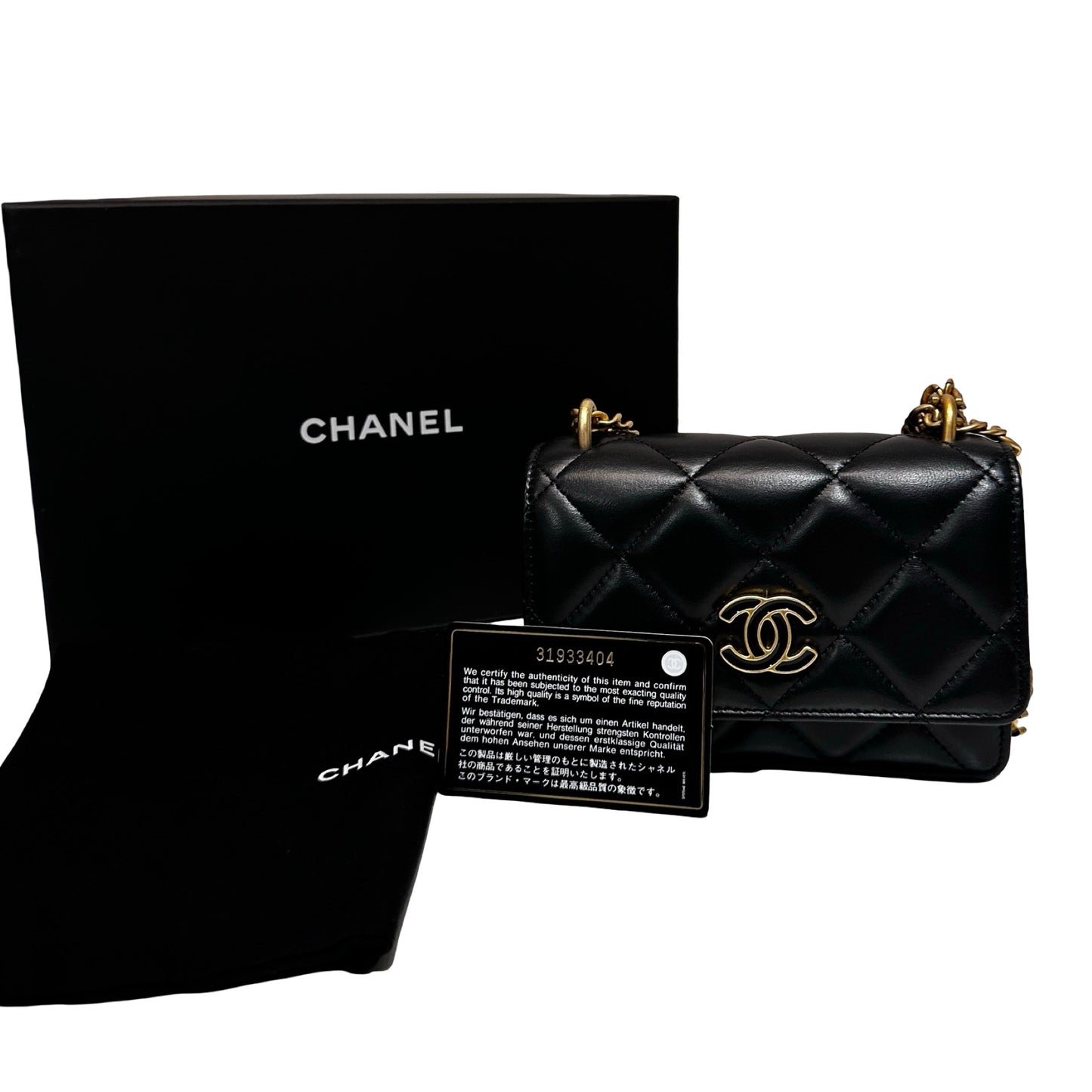 Used CHANEL Lambskin Leather Pending Clutch with Chain Shoulder Bag Black GHW