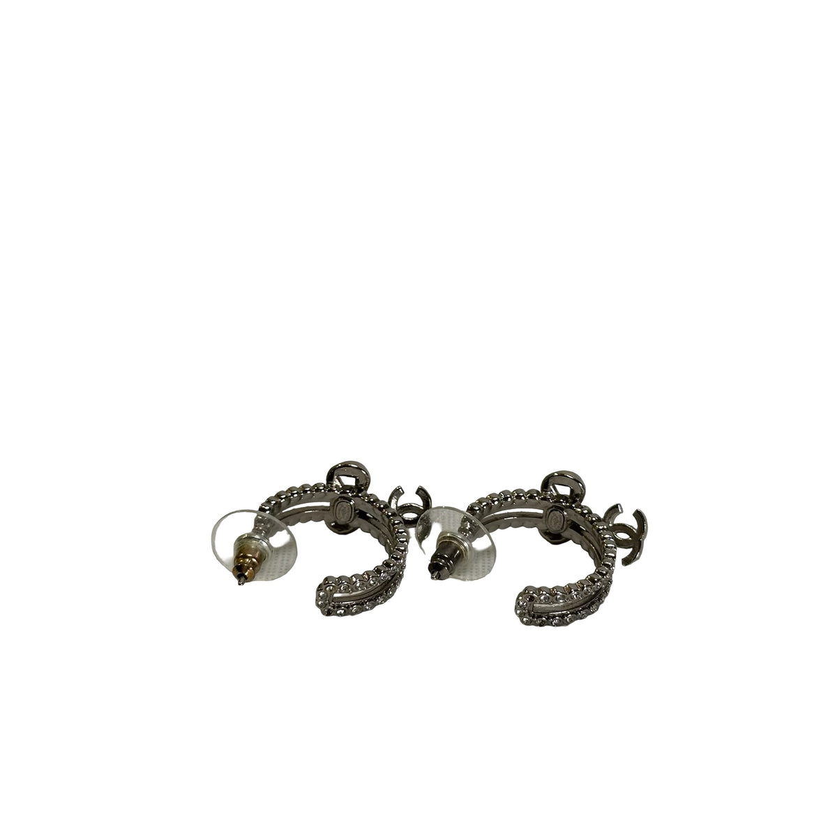 Used CHANEL Crystals Silver-tone hardware CC Logo Crystal Crescent Moon Earrings Earrings Silver Clear