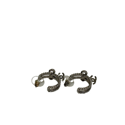 Used CHANEL Crystals Silver-tone hardware CC Logo Crystal Crescent Moon Earrings Earrings Silver Clear