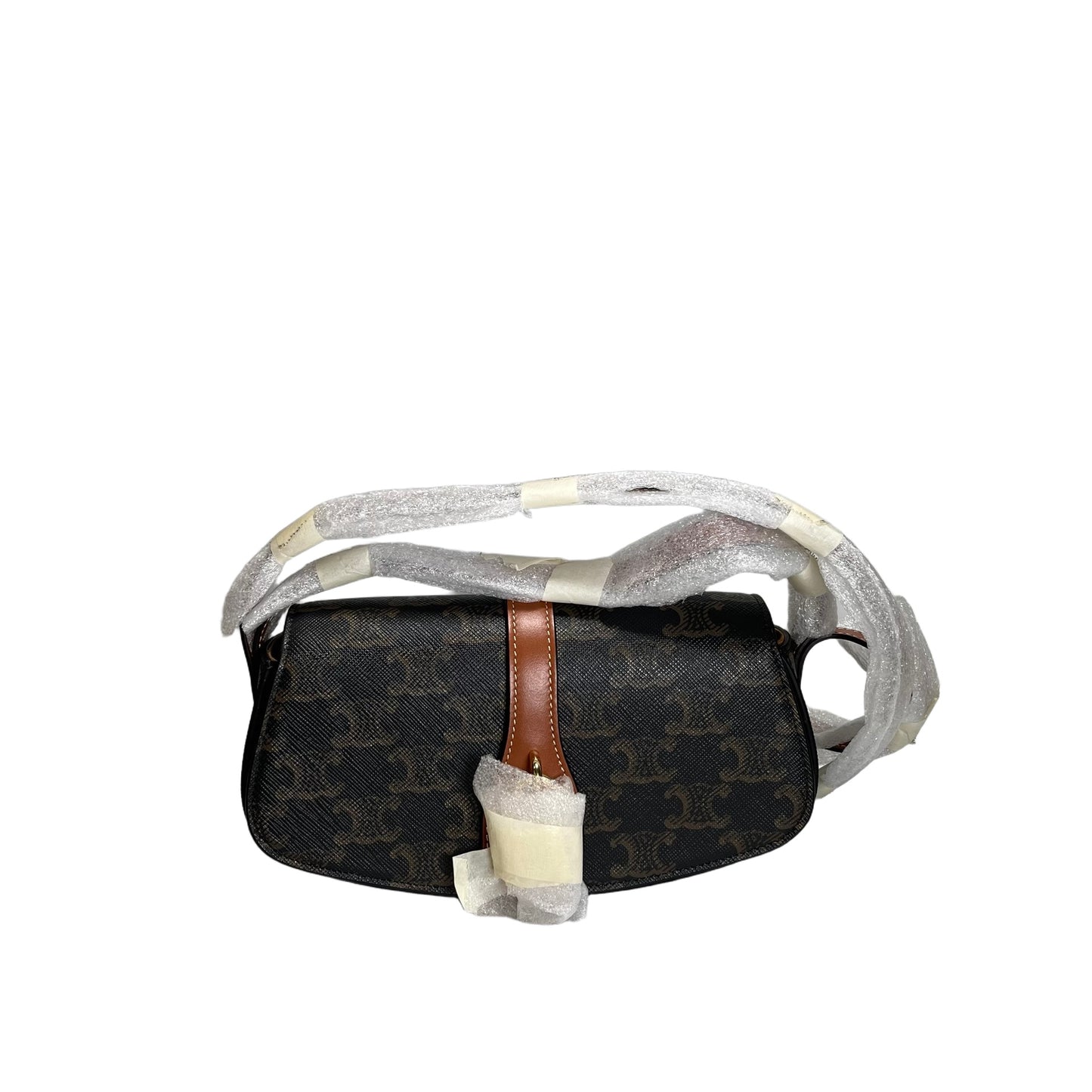Used CELINE Macadam Triomphe Clutch on strap Shoulder Bag Brown Black GHW