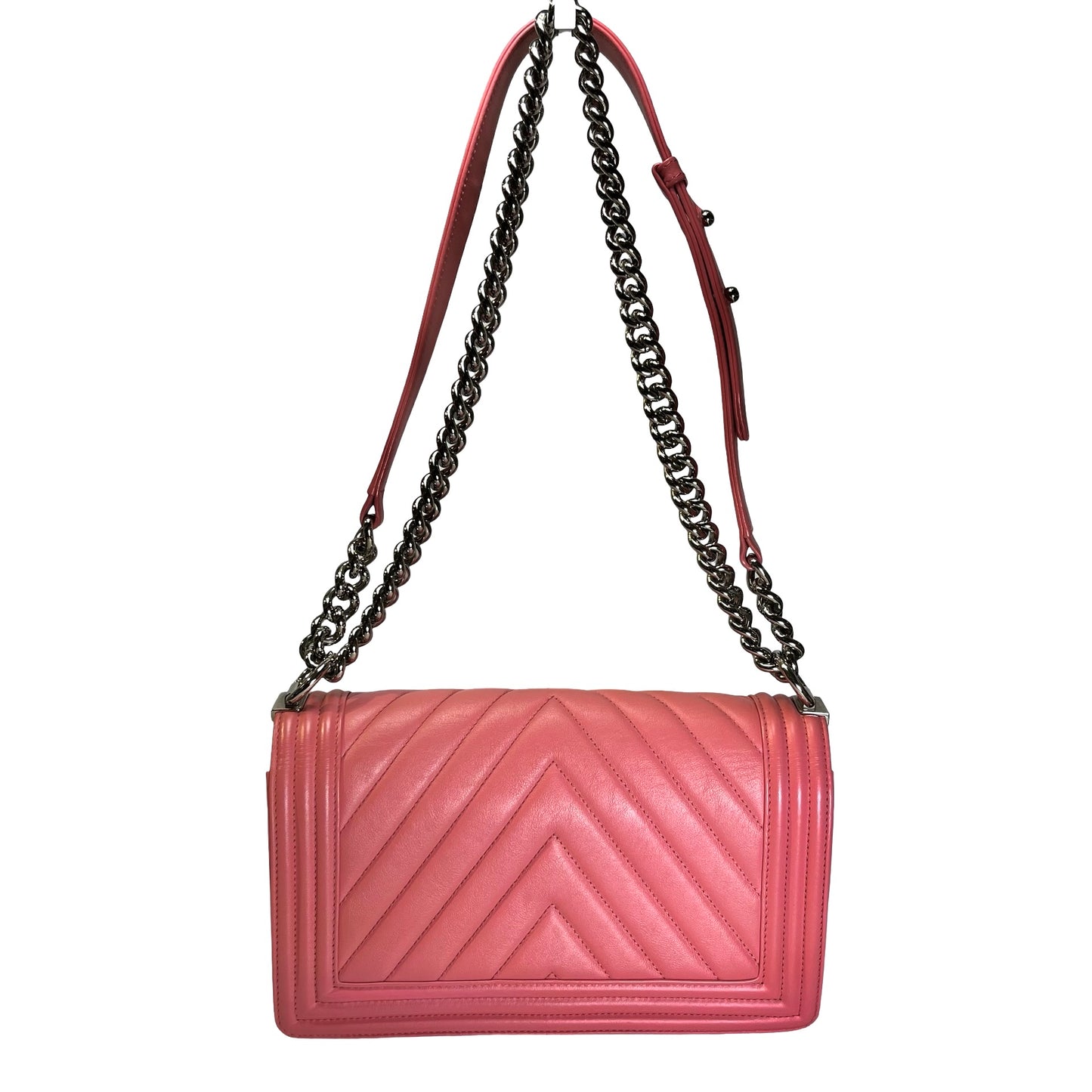 CHANEL Lambskin Boy Shoulder Bag Pink PHW