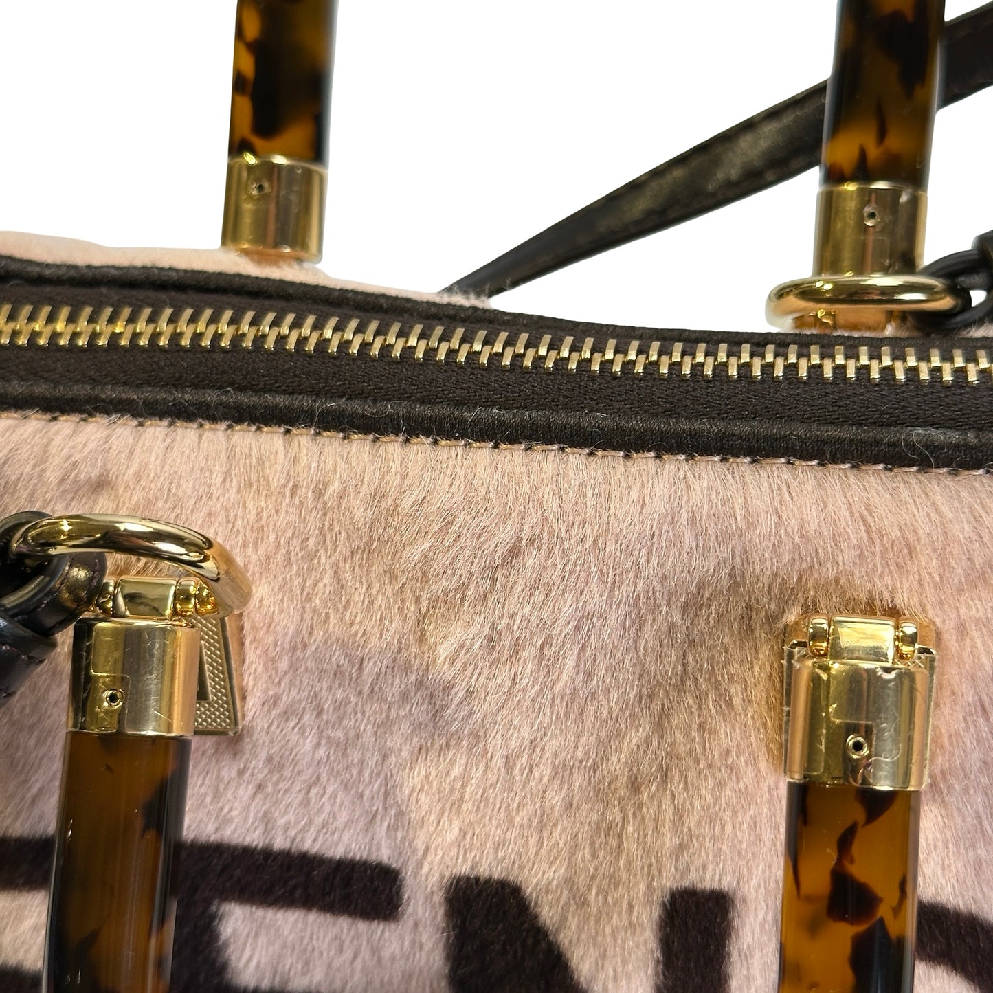 Used FENDI Fur Fendi Roma Logo By The Way Handbag Beige Black
