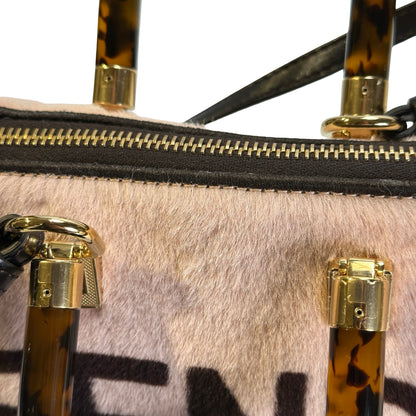 Used FENDI Fur Fendi Roma Logo By The Way Handbag Beige Black