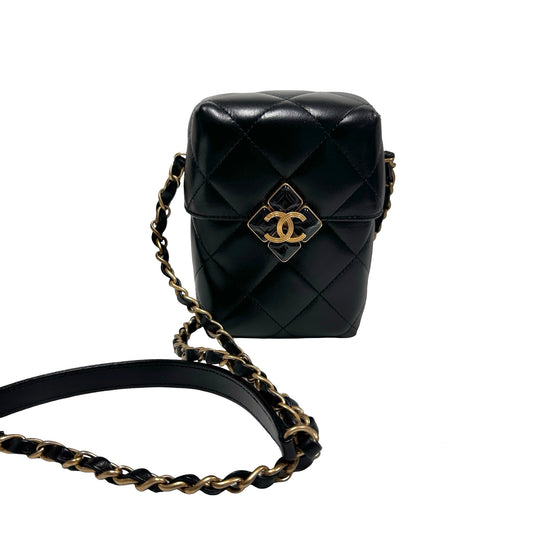 Used CHANEL Quilted Lambskin Plexi Box Bag Shoulder Bag Black Gold