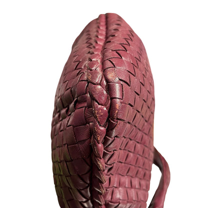 Used Bottega Veneta Calfskin Leather Shoulder Bag Burgundy Purple