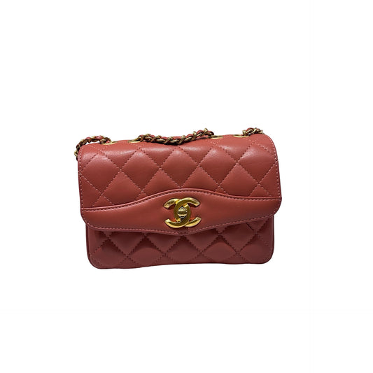Used CHANEL Lambskin Leather Daily Companion Flap Mini Shoulder Bag Pink GHW