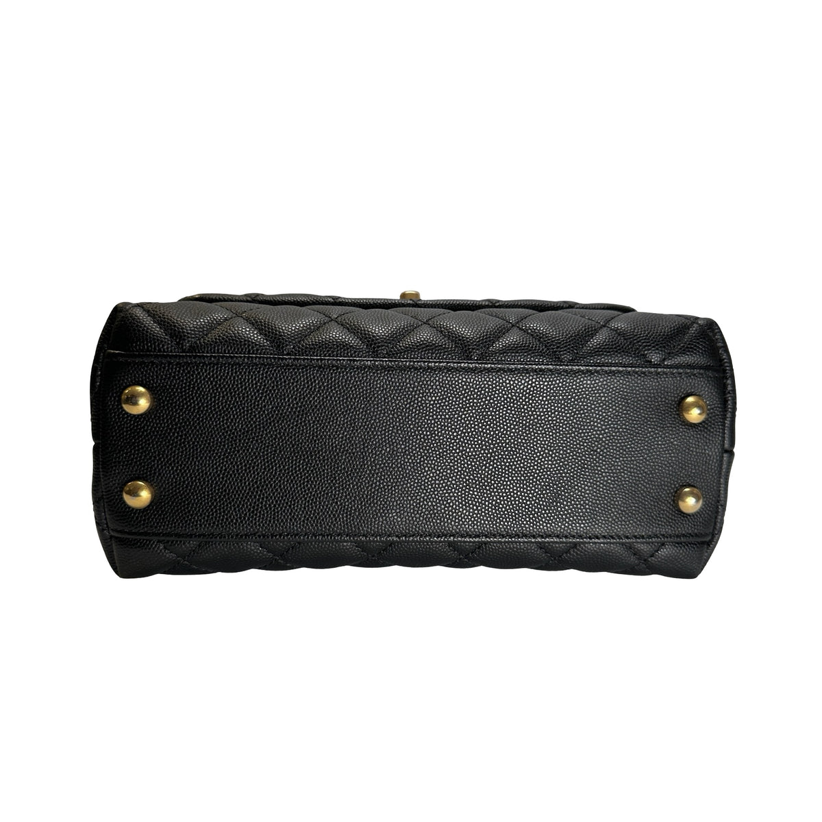 Used CHANEL Quilted Caviar Leather Coco Handle Handbag Black Gold