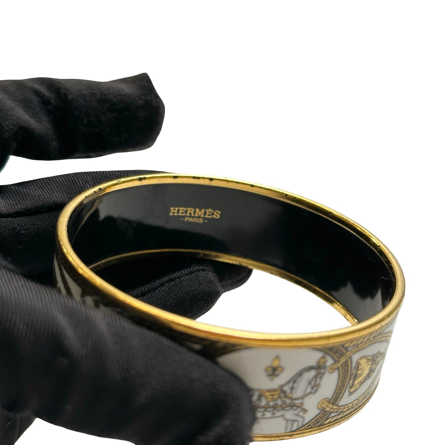 Used HERMES Enamel Enamel Bangle BRACELET Gold White