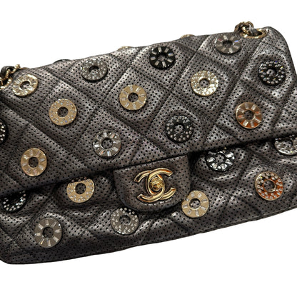 Used CHANEL Lambskin Leather Cross Body Bag Silver GHW