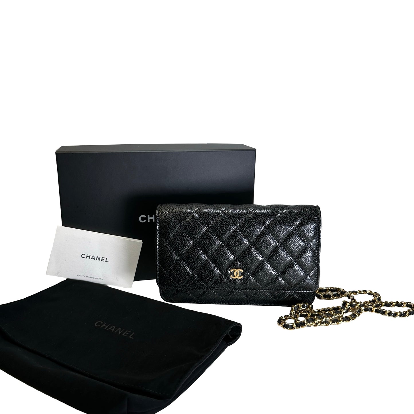 Brand New CHANEL Caviar Wallet on chain Wallet on chain Black，GHW