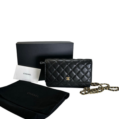 Brand New CHANEL Caviar Wallet on chain Wallet on chain Black，GHW