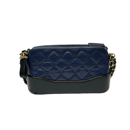 Used Chanel Calfskin Leather Gabrielle small Cross Body Bag Navy GHW Black