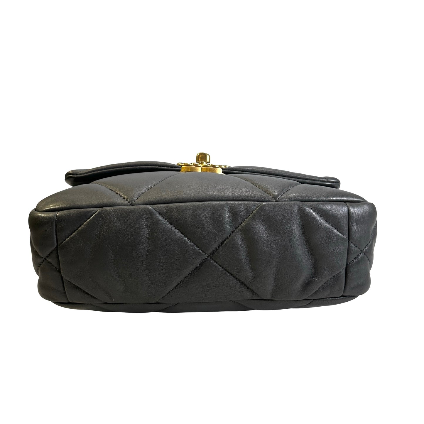 Used CHANEL Quilted Goatskin Chanel 19 Chain Shoulder Bag Grey Gold Ruthenium
