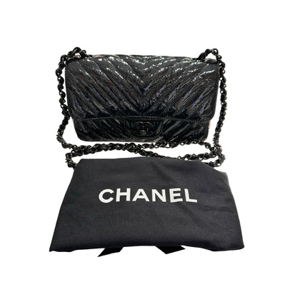 Used CHANEL Patent Leather MINI FLAP 20 CM Cross Body Bag Black