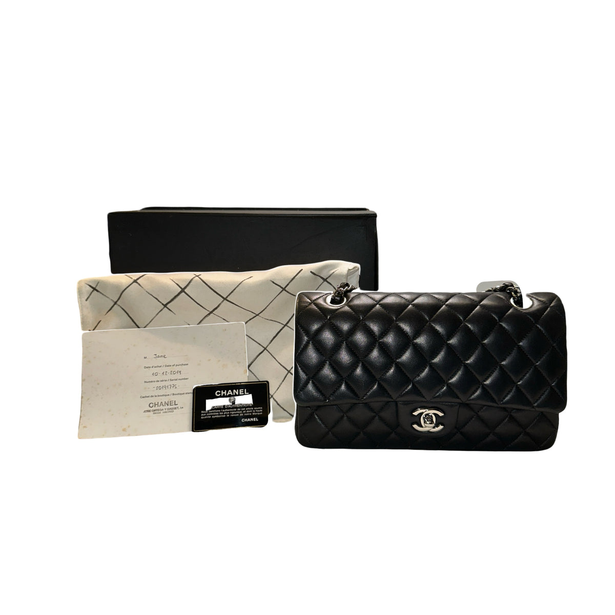 Used CHANEL Quilted Lambskin Classic Flap Chain Shoulder Bag Black Silver hardware