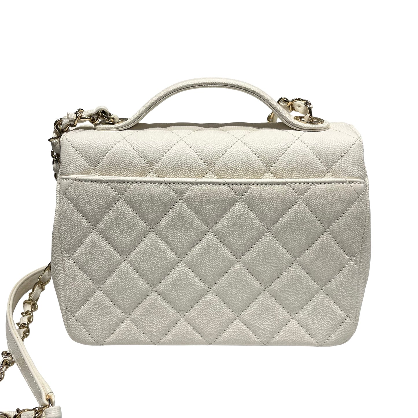 Used CHANEL Calfskin Leather Affinity medium Shoulder Bag White GHW
