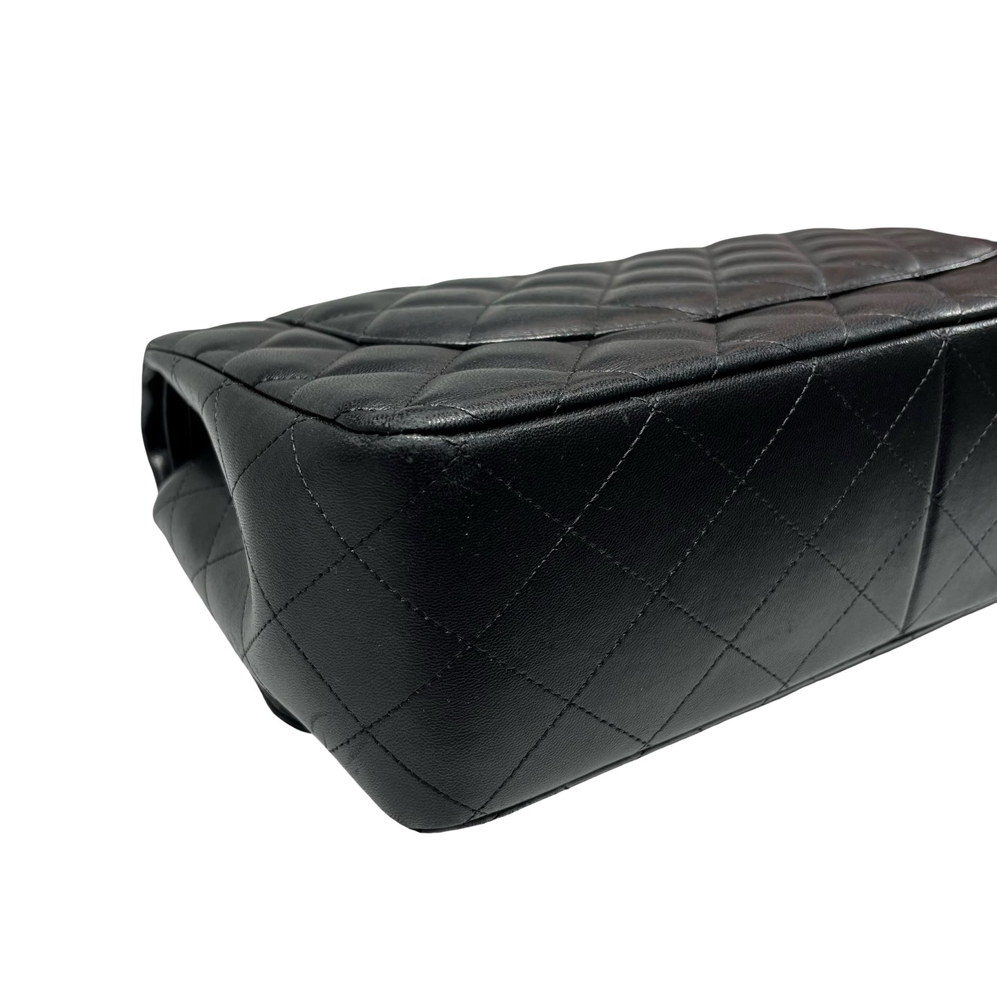 Used CHANEL Lambskin Leather Jumbo Shoulder Bag Black PHW