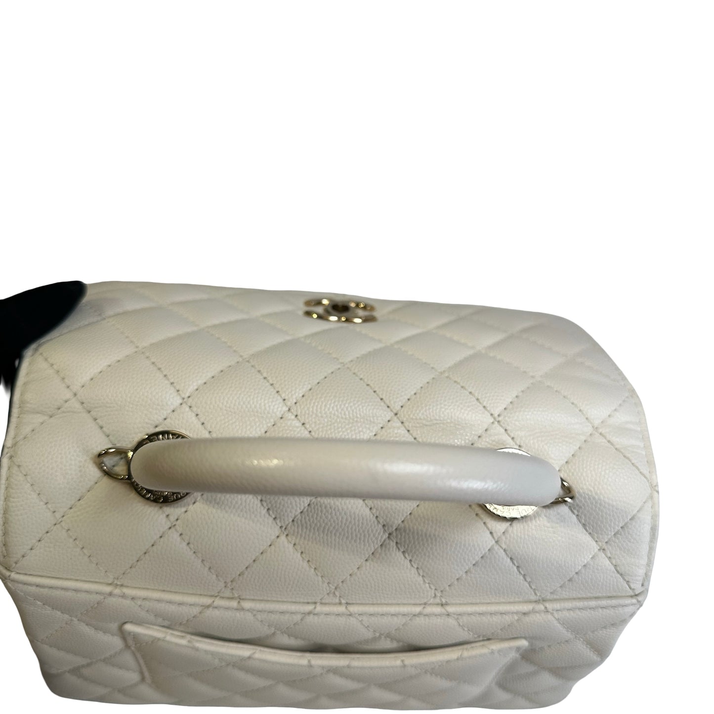 Used CHANEL Quilted Caviar Coco Handle Handbag White GHW