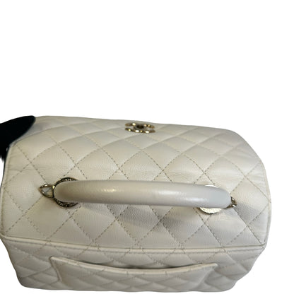 Used CHANEL Quilted Caviar Coco Handle Handbag White GHW