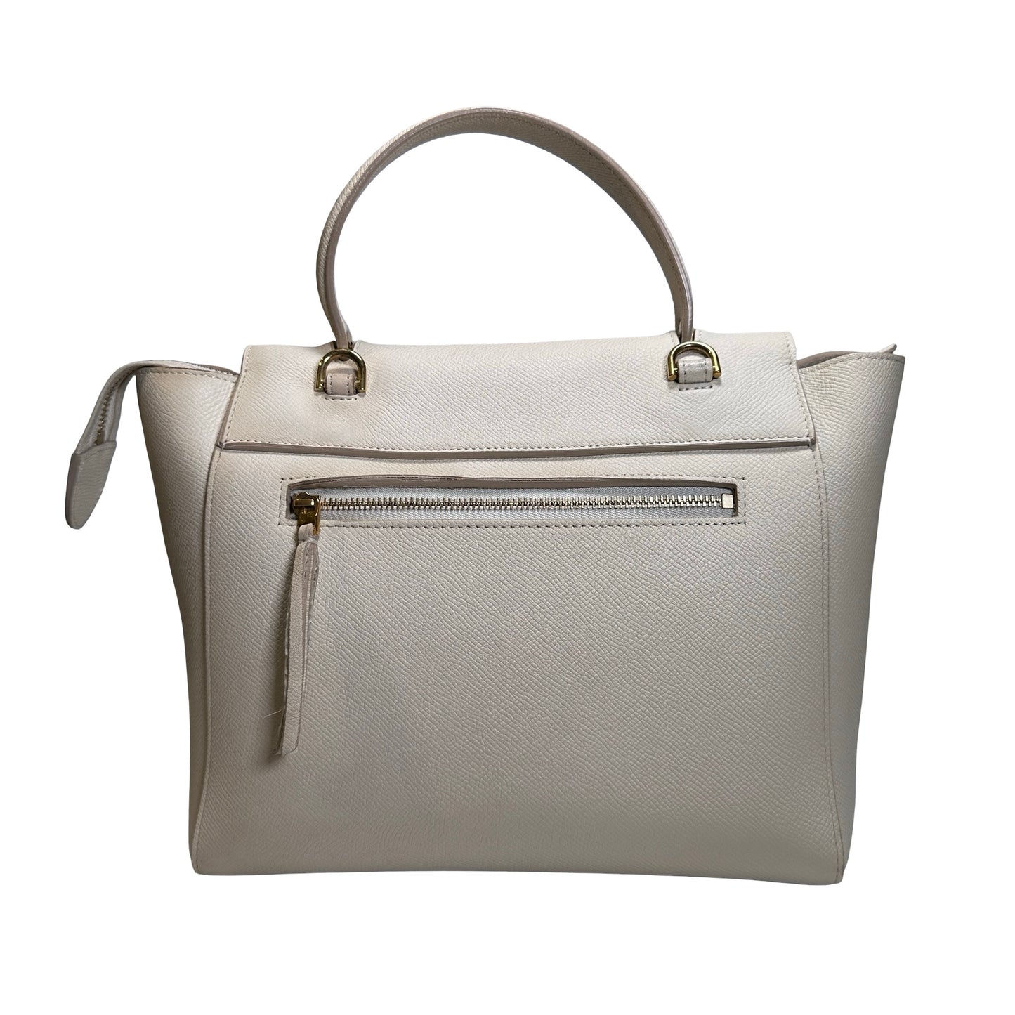 Used CELINE Grained Calfskin Belt Bag Handbag White GHW