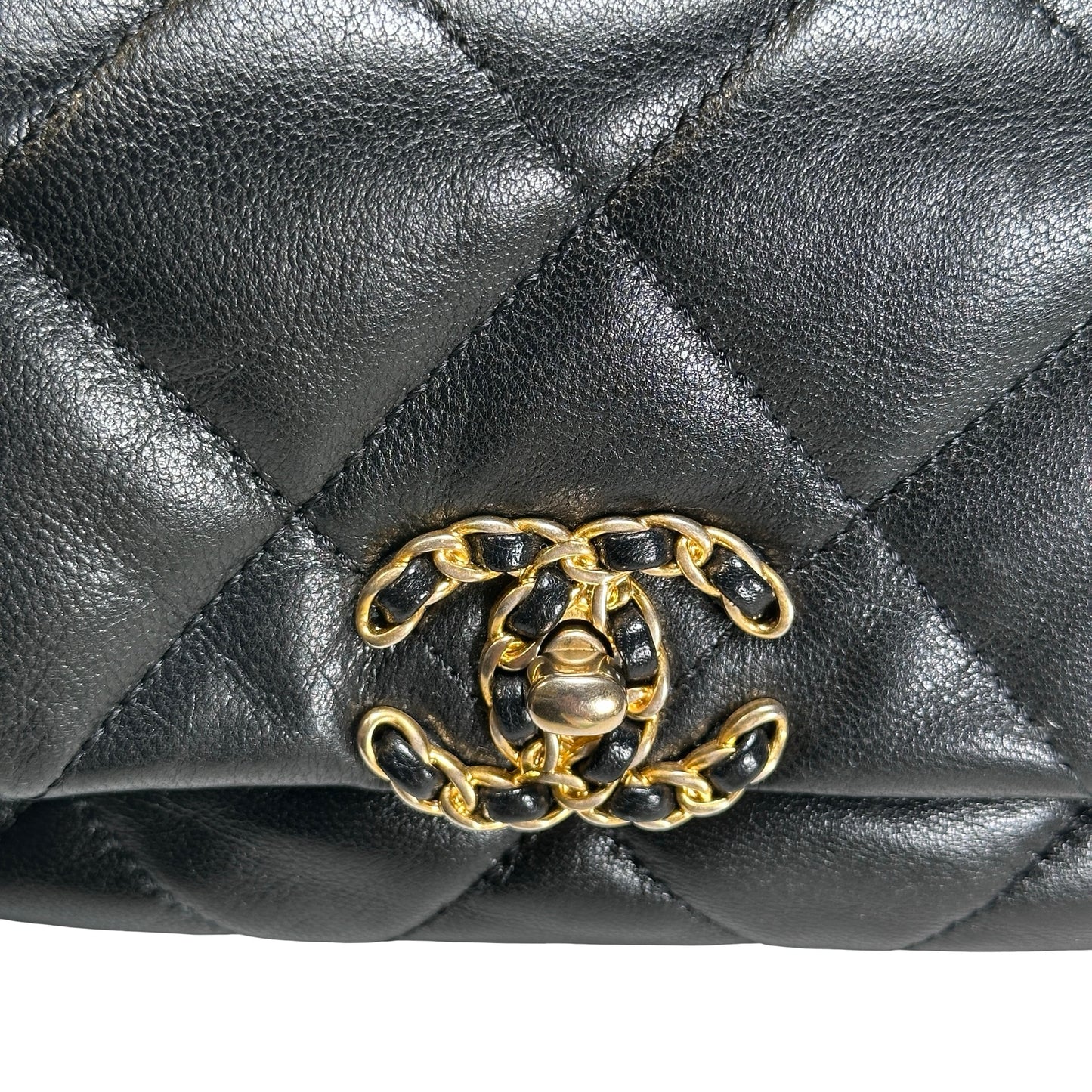 Used CHANEL Lambskin Quilted Chanel 19 Belt bag Black GHW
