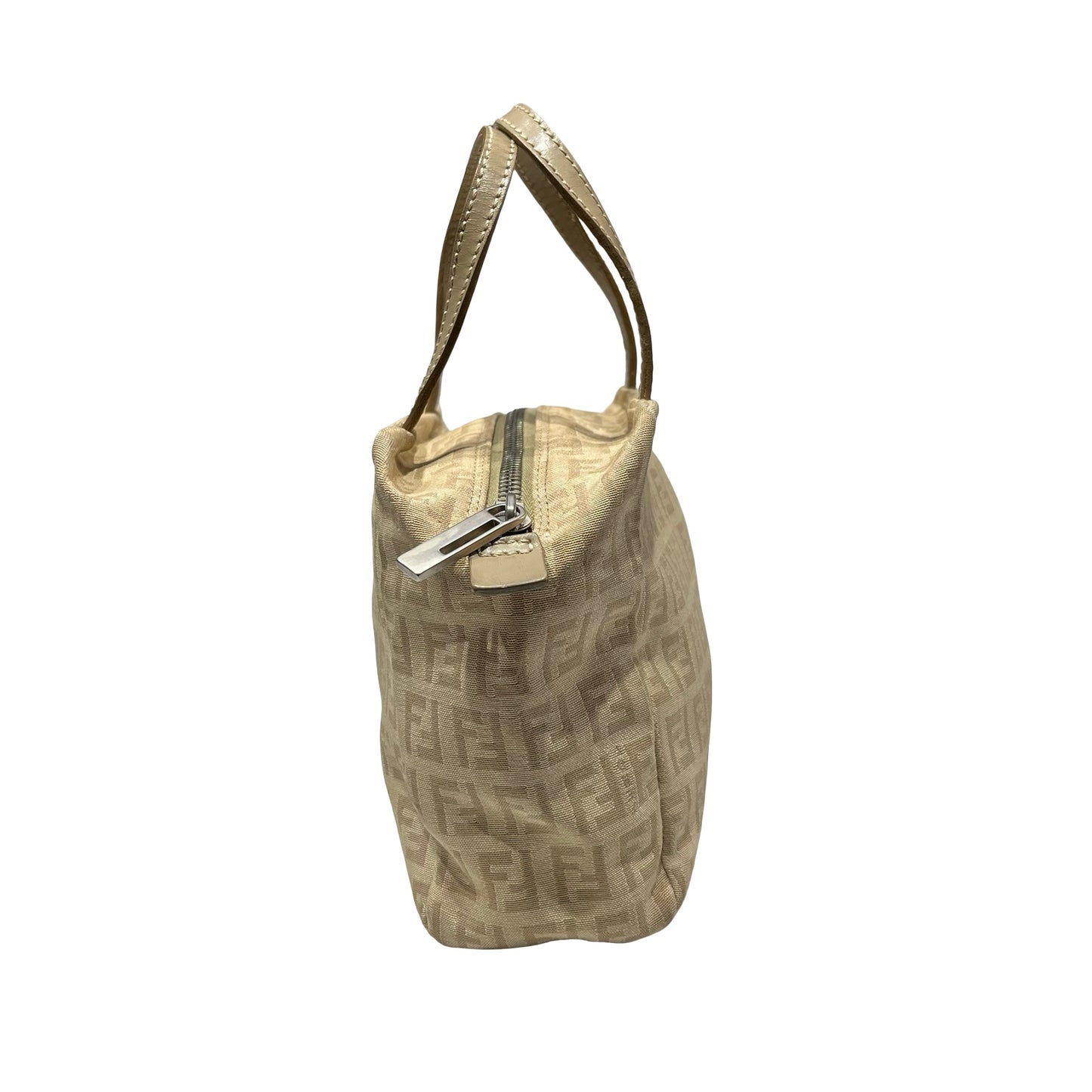 Used Fendi Canvas Handbag Beige PHW