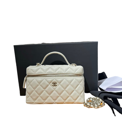 Used CHANEL Calfskin Leather Cross Body Bag Grey GHW