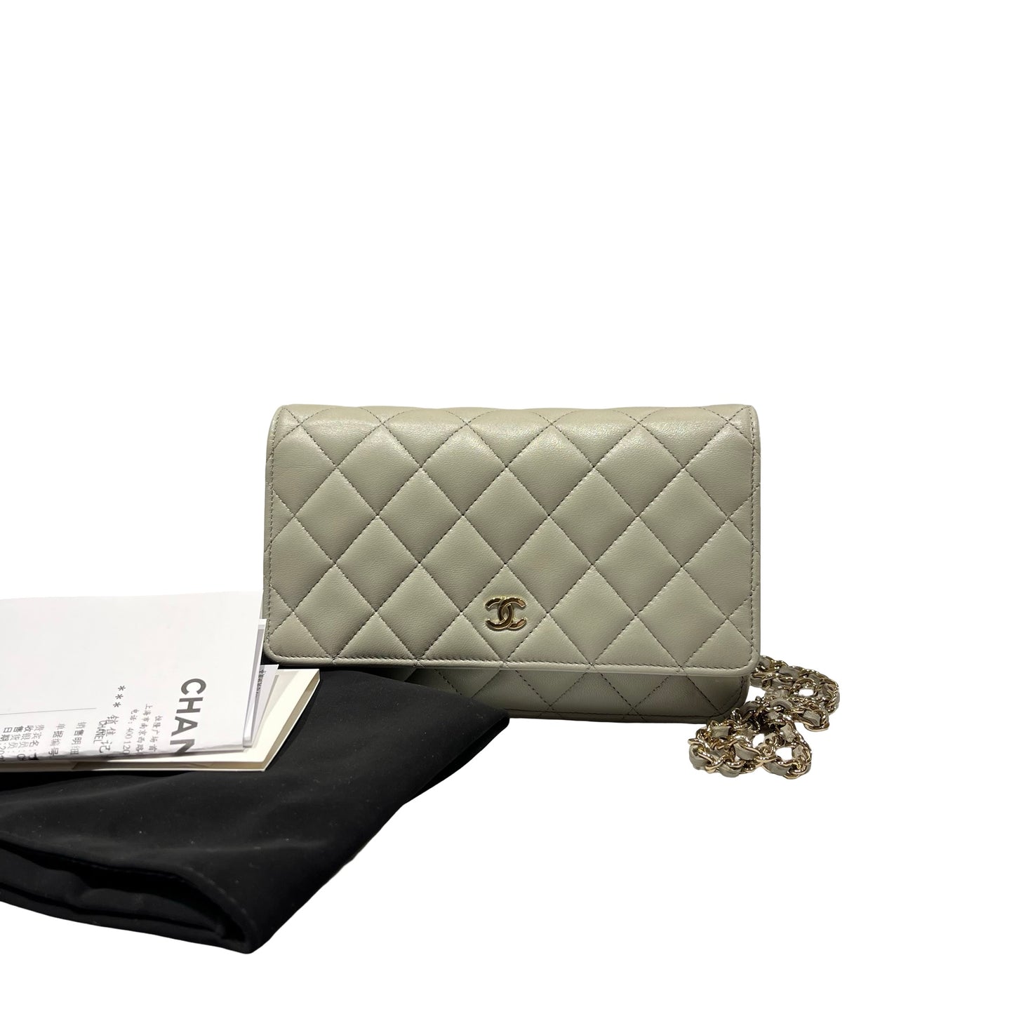 Used CHANEL Lambskin WOC Cross Body Bag Gray GHW