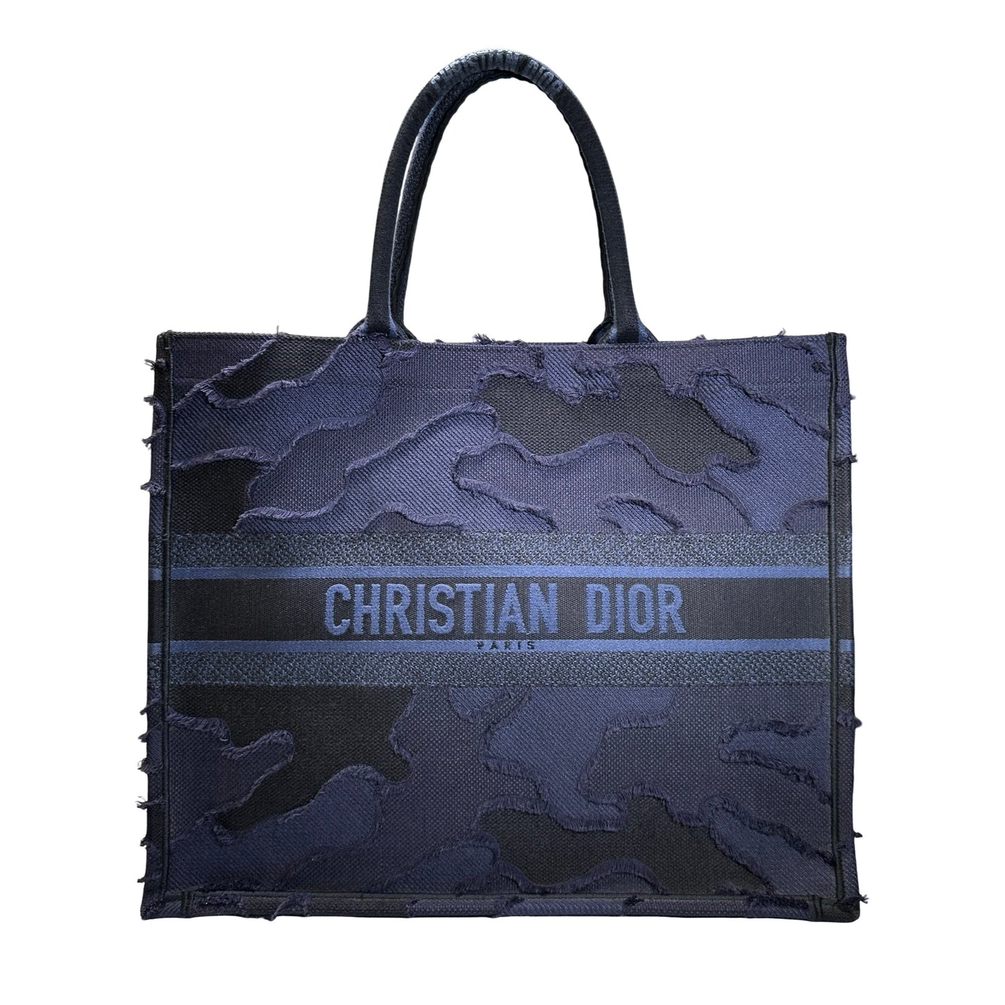 Used DIOR Camouflage Fringed Book Tote Blue Black
