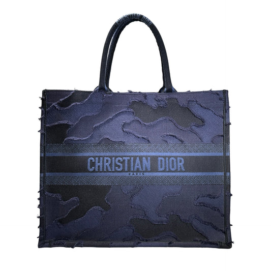 Used DIOR Camouflage Fringed Book Tote Blue Black