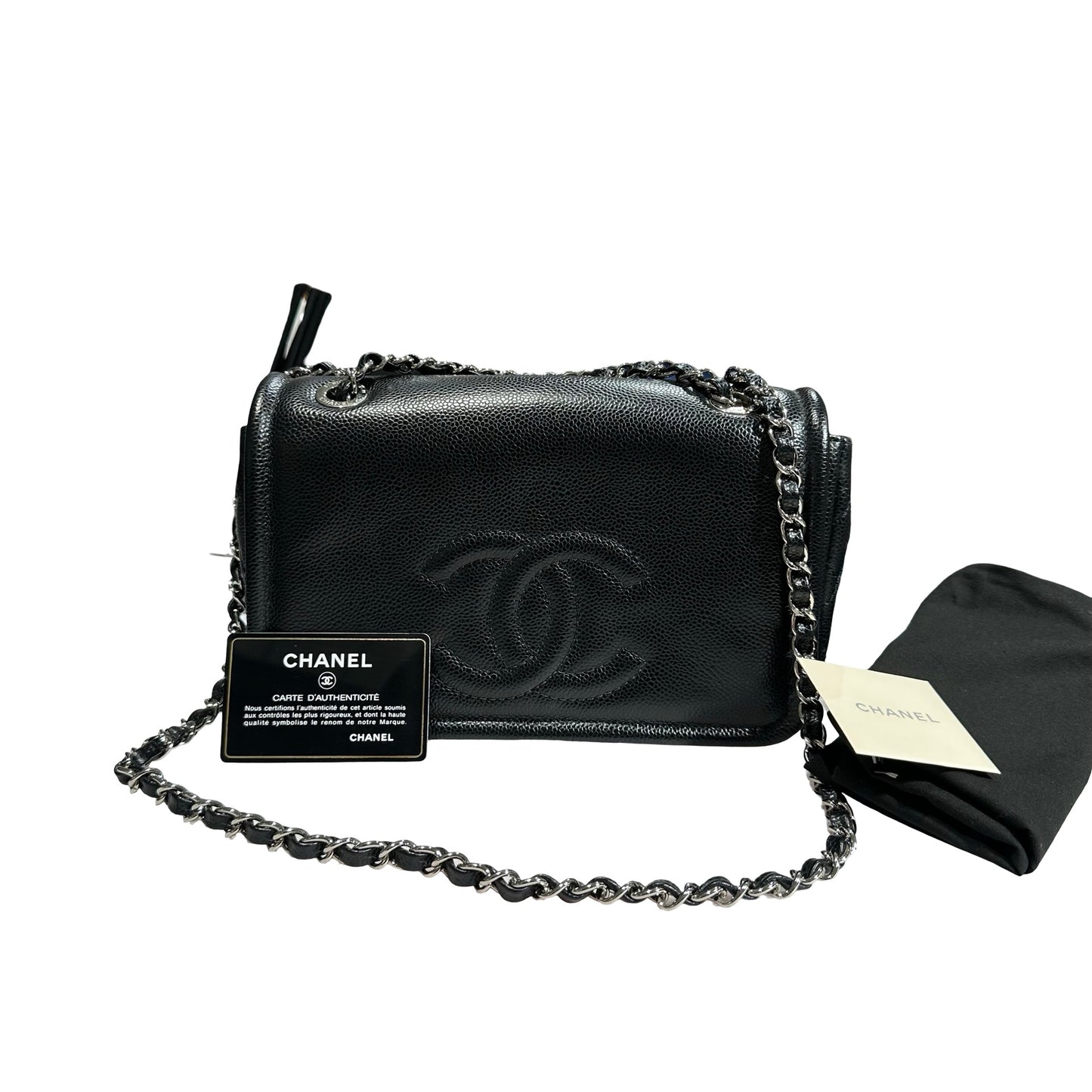 Used CHANEL Calfskin Leather Shoulder Black PHW Shoulder Bag Black