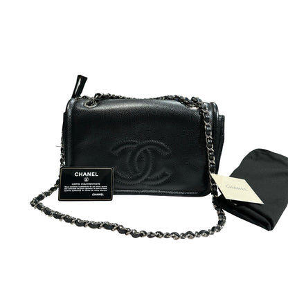 Used CHANEL Calfskin Leather Shoulder Black PHW Shoulder Bag Black