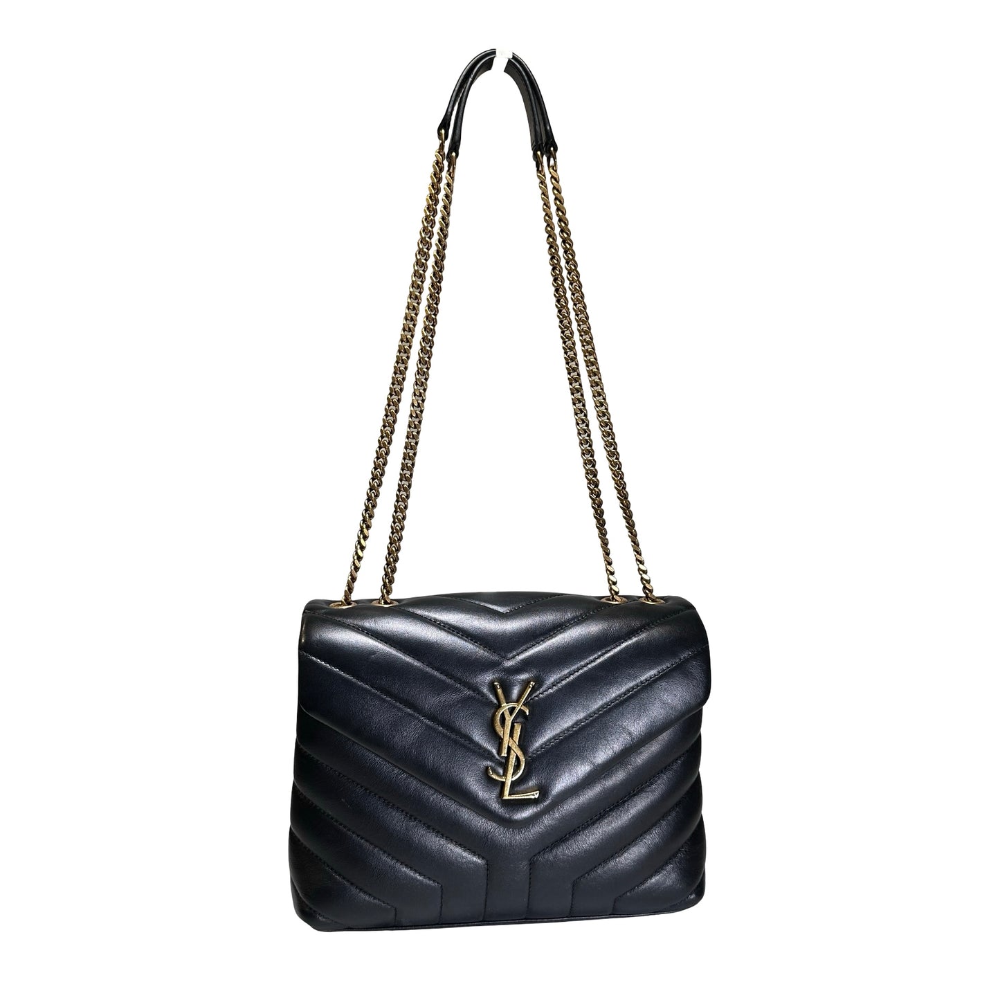 Used YVES SAINT LAURENT Lambskin Loulou Shoulder Bag Black GHW