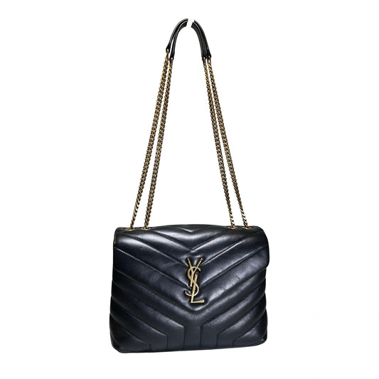 Used YVES SAINT LAURENT Lambskin Loulou Shoulder Bag Black GHW